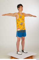  Lan blue shorts dressed sports standing t poses white sneakers whole body yellow printed tank top 0008.jpg